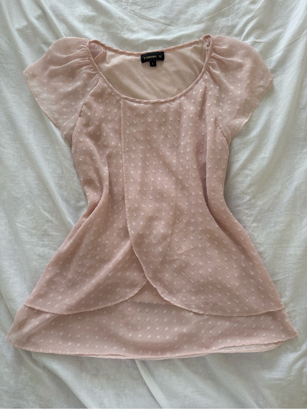 Blush Pink Dot Textured Cap-Sleeve Top